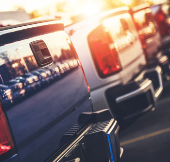 Line of trucks at a car dealership