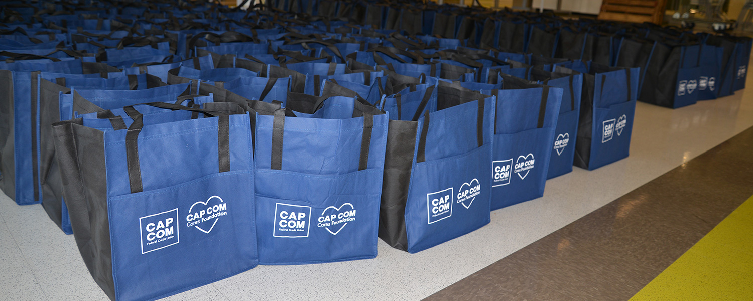 Bags of food for Thanksgiving Harvest event