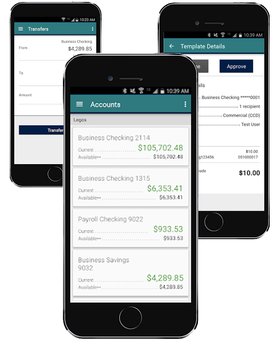 three mobile phones showing transactions