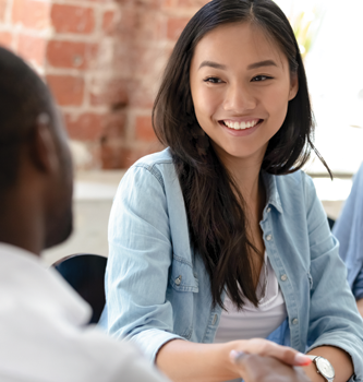 Woman talking to job recruiter